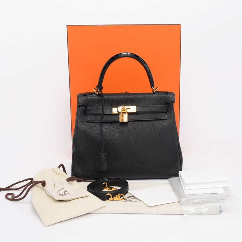 Hermes Black Togo Alligator Touch Kelly 28 GHW - Blue Spinach