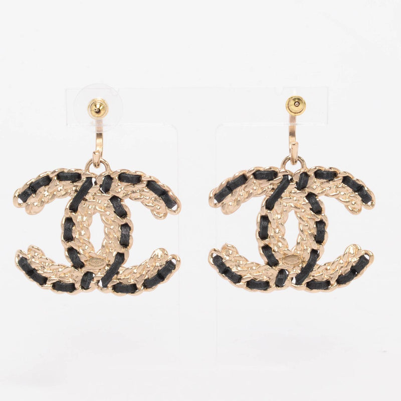 Chanel Black & Gold Crystal CC Drop Earrings - Blue Spinach