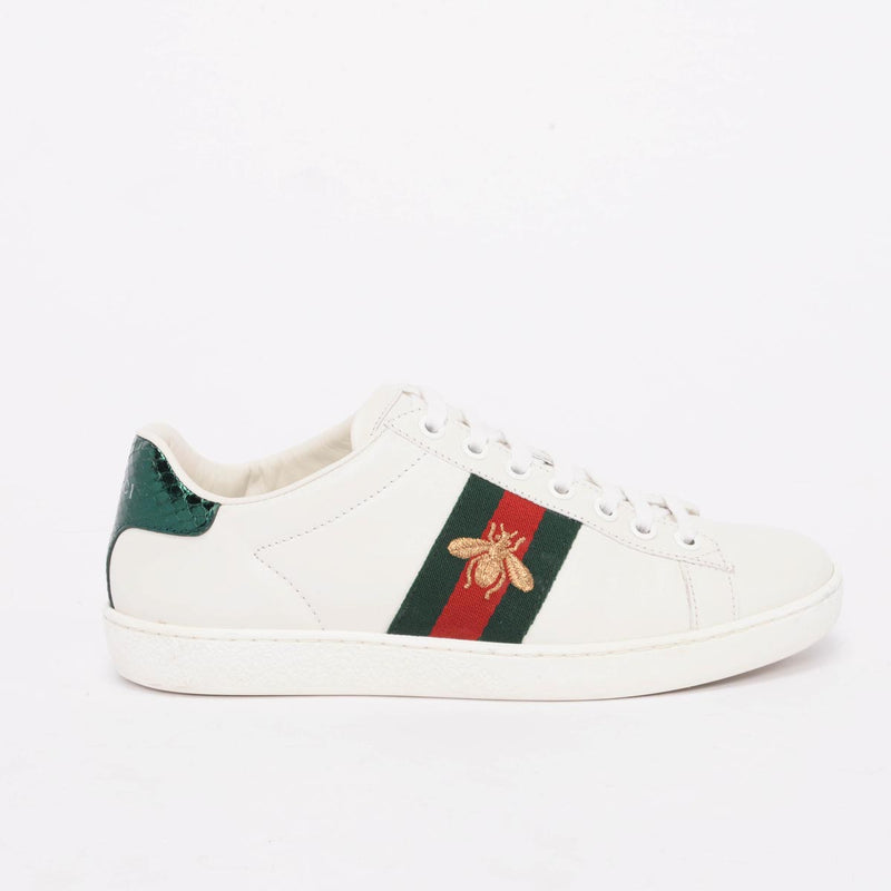 Gucci White Leather Bee Embroidered Ace Sneakers 35 - Blue Spinach