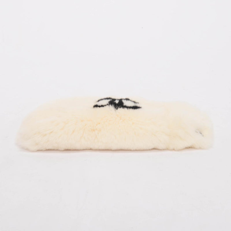 Chanel White Rabbit Fur CC Cuff Bracelet - Blue Spinach