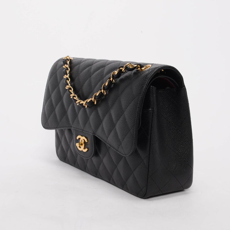 Chanel Black Quilted Caviar Large Classic Flap Bag - Blue Spinach