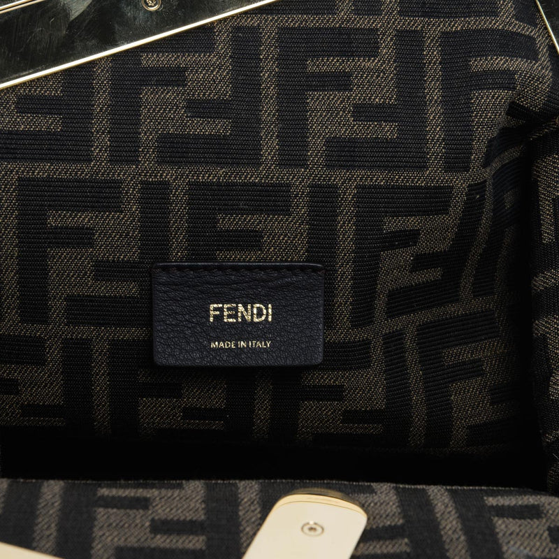 Fendi Rosa Plaster Shearling Medium Fendi First Clutch - Blue Spinach