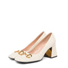 Gucci White Calfskin Horsebit Mid-Heel Pumps 40.5 - Blue Spinach