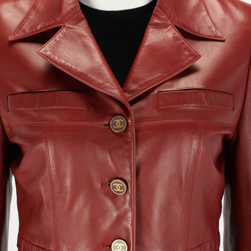 Chanel Red Lambskin CC Button Coat FR 40 - Blue Spinach