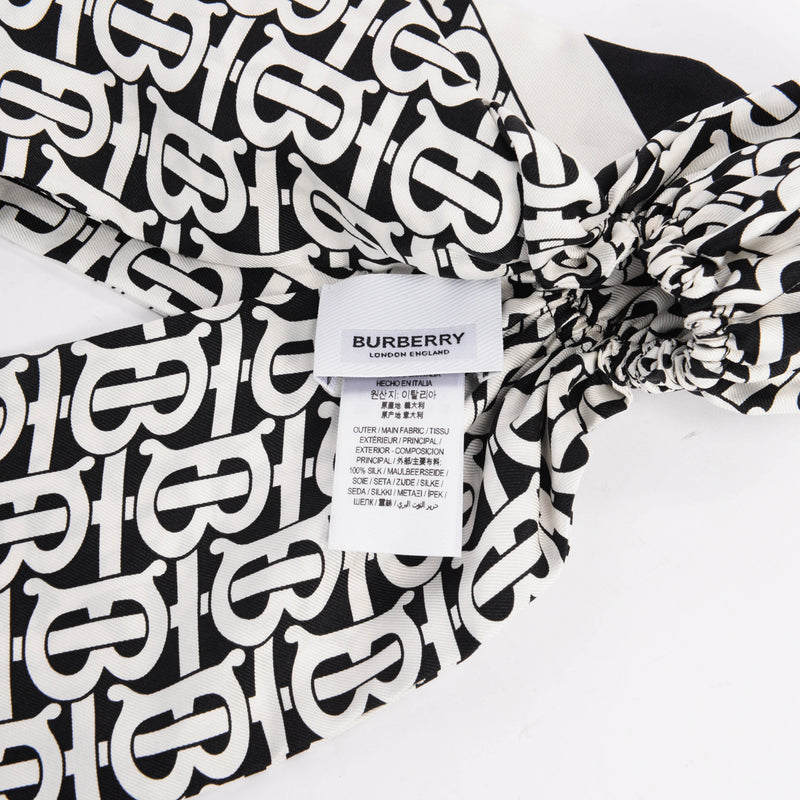 Burberry Black & White Monogram Silk Chignon Scrunchie Scarf - Blue Spinach