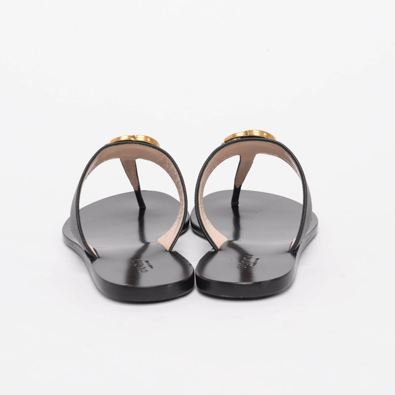 Gucci Black Leather Lifford Thong Sandals 36.5 - Blue Spinach