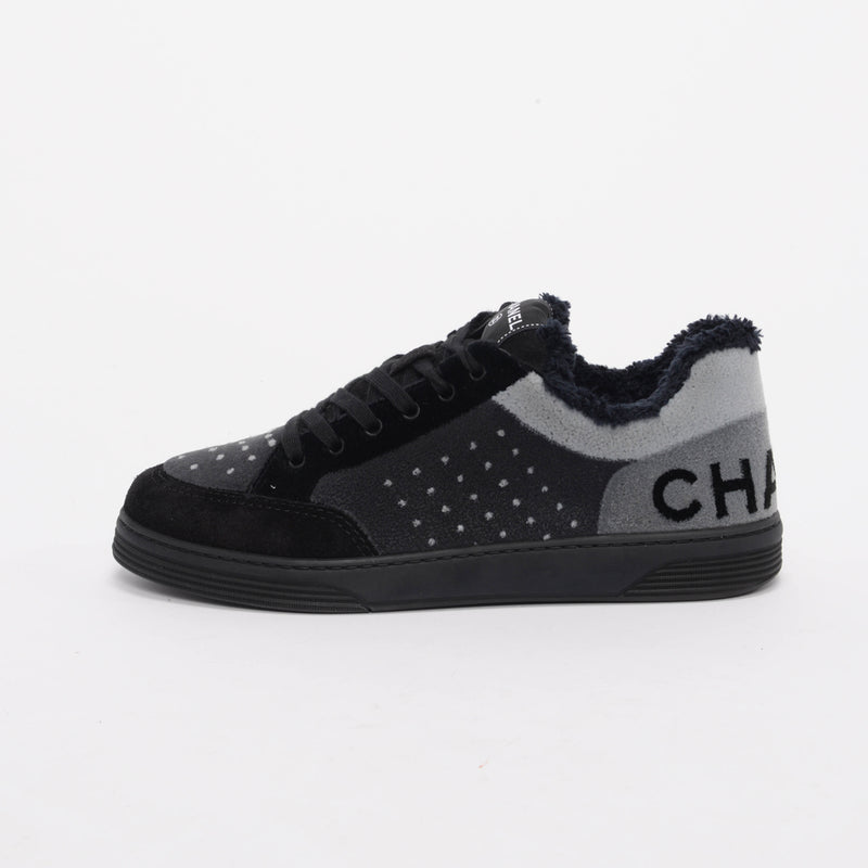 Chanel Charcoal Mixed Fibers Logo Sneakers 40 - Blue Spinach