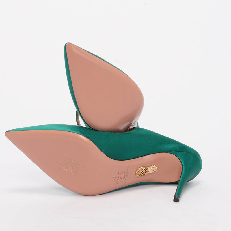 Aquazzura Emerald Green Satin Nolita Mules 41 - Blue Spinach