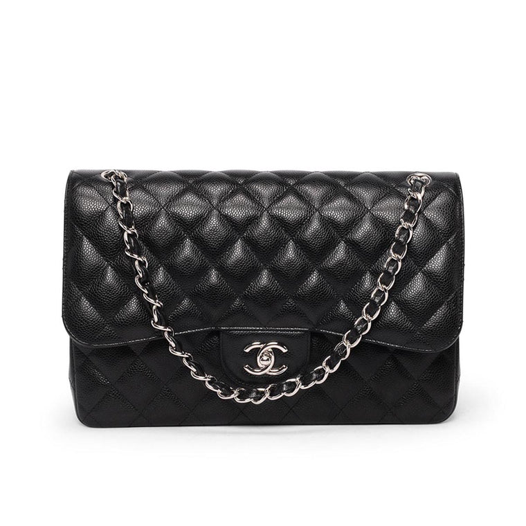 Chanel Black Caviar Large Double Flap Shoulder Bag