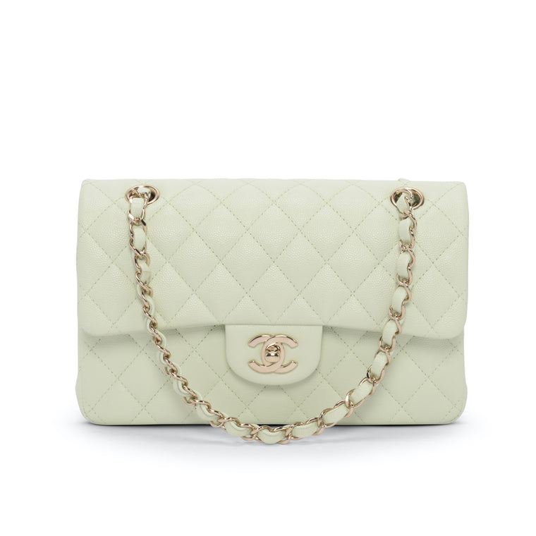 Chanel Mint Green Caviar Small Classic Double Flap Bag