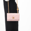 Chanel Pink Glossy Lambskin CC Medallion Wallet on Chain - Blue Spinach