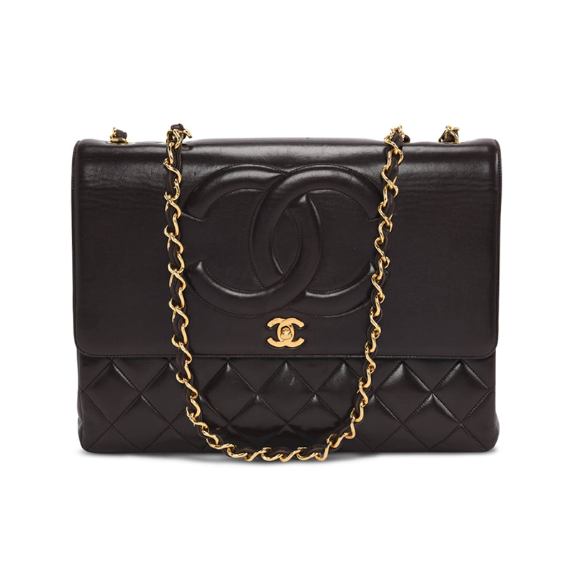 Chanel Vintage Brown Lambskin CC Maxi Flap Bag - Blue Spinach