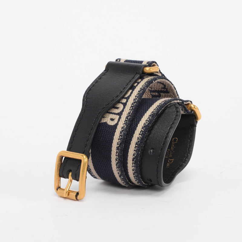 Dior Blue Embroidered Canvas Logo Belt - Blue Spinach