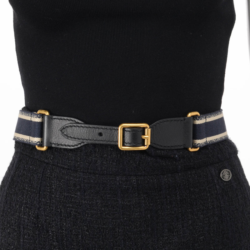 Dior Blue Embroidered Canvas Logo Belt - Blue Spinach