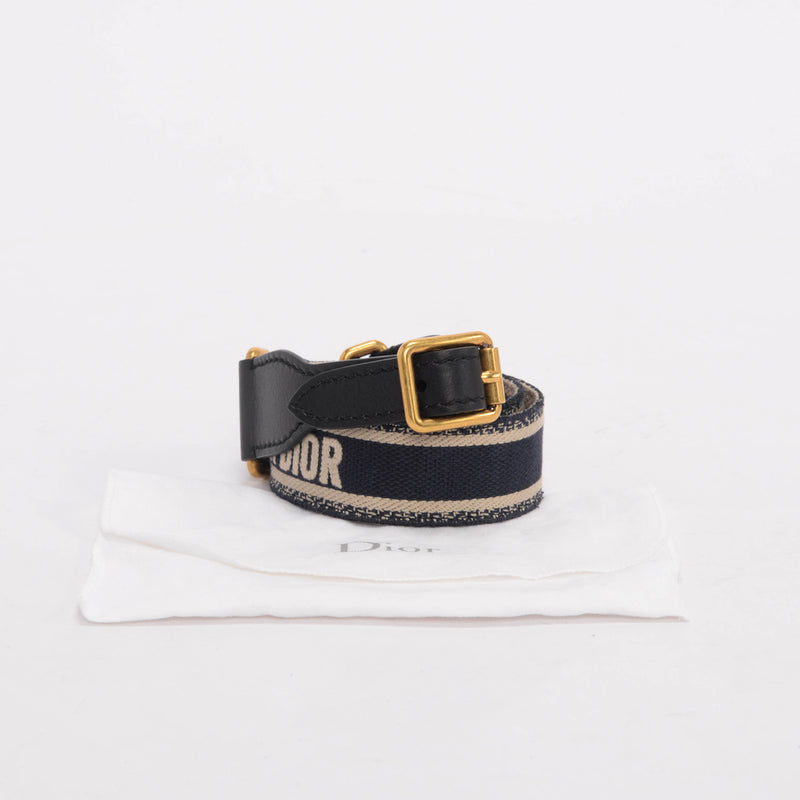 Dior Blue Embroidered Canvas Logo Belt - Blue Spinach