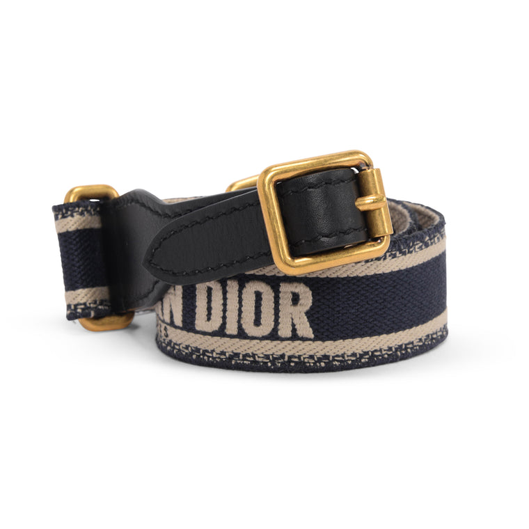 Dior Blue Embroidered Canvas Logo Belt