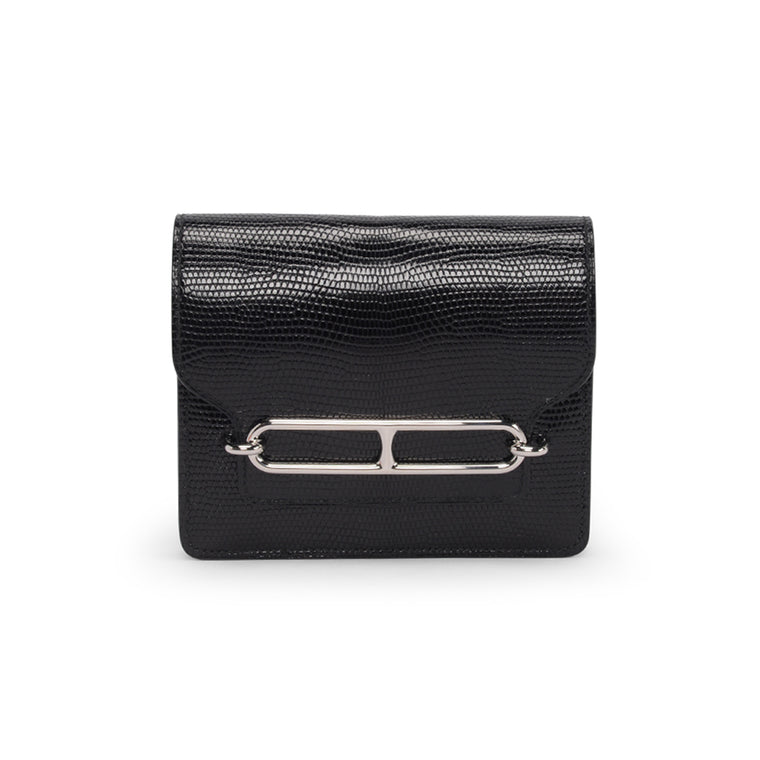 Hermes Noir Shiny Lizard Roulis Slim Wallet