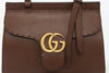 Gucci Brown Calfskin Mini GG Marmont Top Handle Bag - Blue Spinach