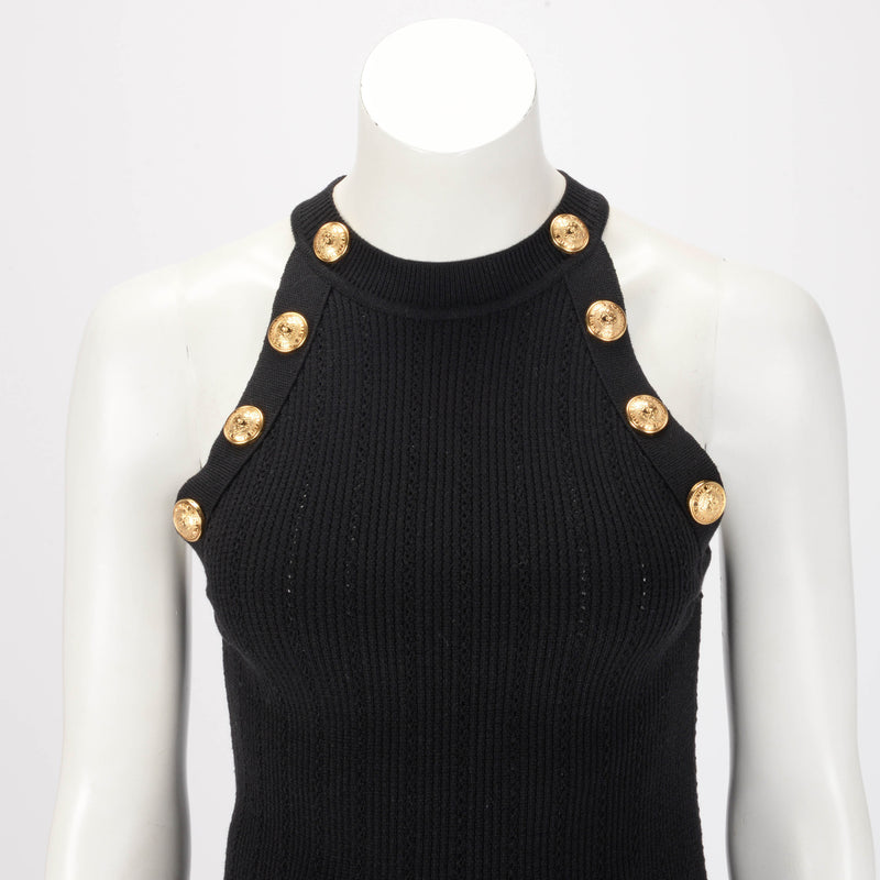 Balmain Black Ribbed Knit Halter Neck Top FR 44 - Blue Spinach