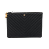 Chanel Black Chevron Caviar Large O Case Pouch - Blue Spinach