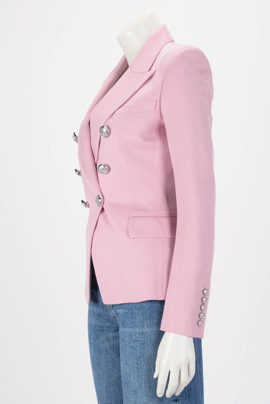 Balmain Pink Wool Double Breasted Blazer FR 34 - Blue Spinach