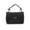 Valentino Black Crinkled Lambskin Medium Rockstud Spike Top Handle Bag - Blue Spinach