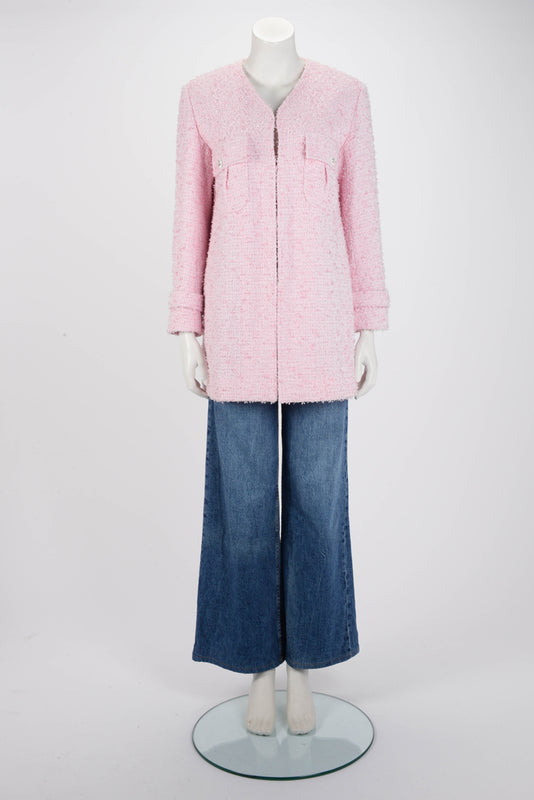 Chanel Pink Fantasy Tweed Collarless Jacket FR 38 - Blue Spinach