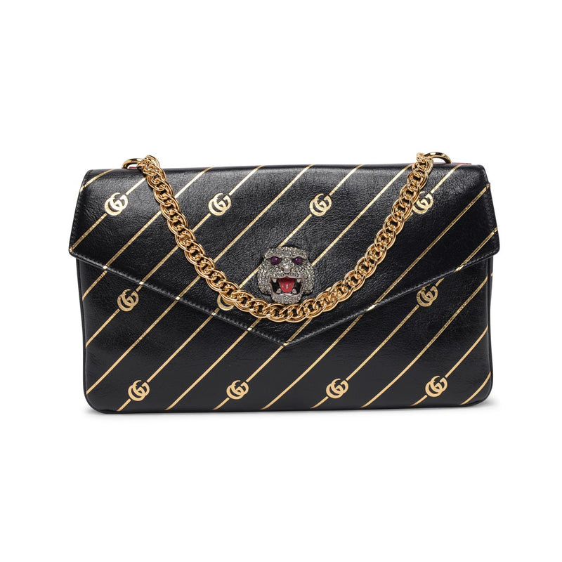 Gucci Black & Red Calfskin Medium Thiara Double Bag - Blue Spinach