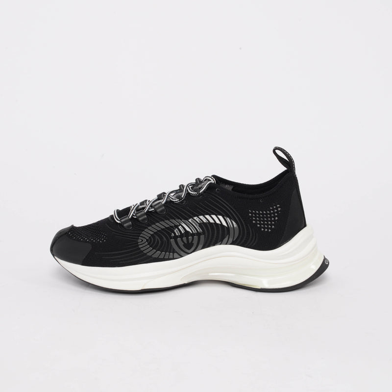 Gucci Black Knit Fabric GG Run Sneakers 38.5 - Blue Spinach