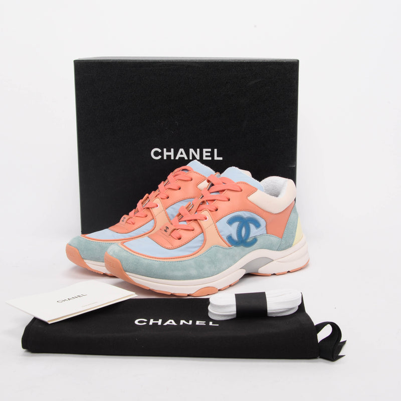 Chanel Blue Mixed Fibers CC Trainer Sneakers 40 - Blue Spinach