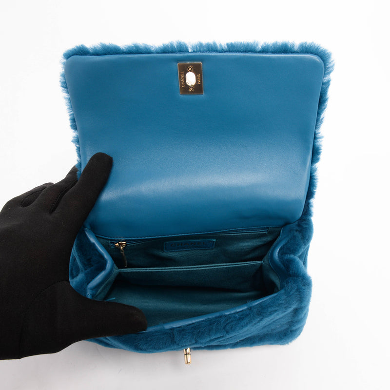 Chanel Teal Shearling Small Coco Handle Bag - Blue Spinach