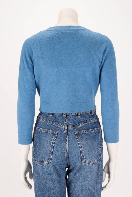 Chanel Blue Cashmere Cropped Cardigan FR 36 - Blue Spinach