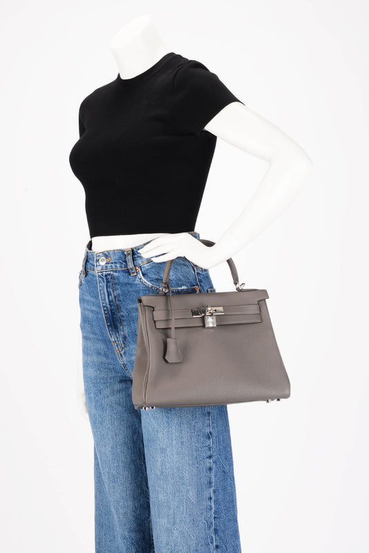 Hermes Gris Etain Togo Kelly 28 - Blue Spinach