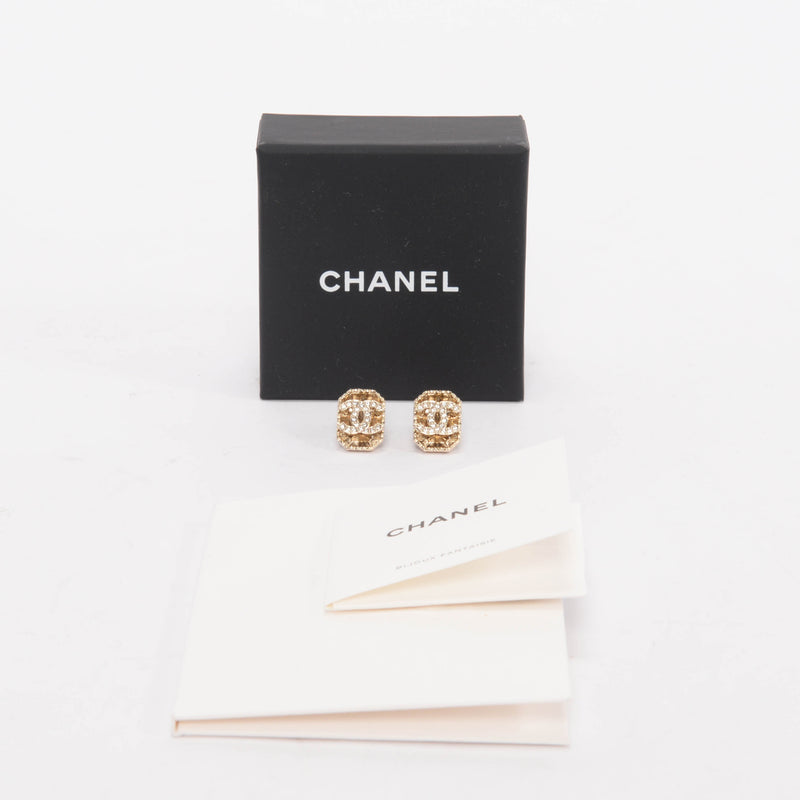 Chanel Light Gold Crystal CC Stud Earrings - Blue Spinach