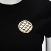 Chanel Light Gold Quilted Round CC Brooch - Blue Spinach