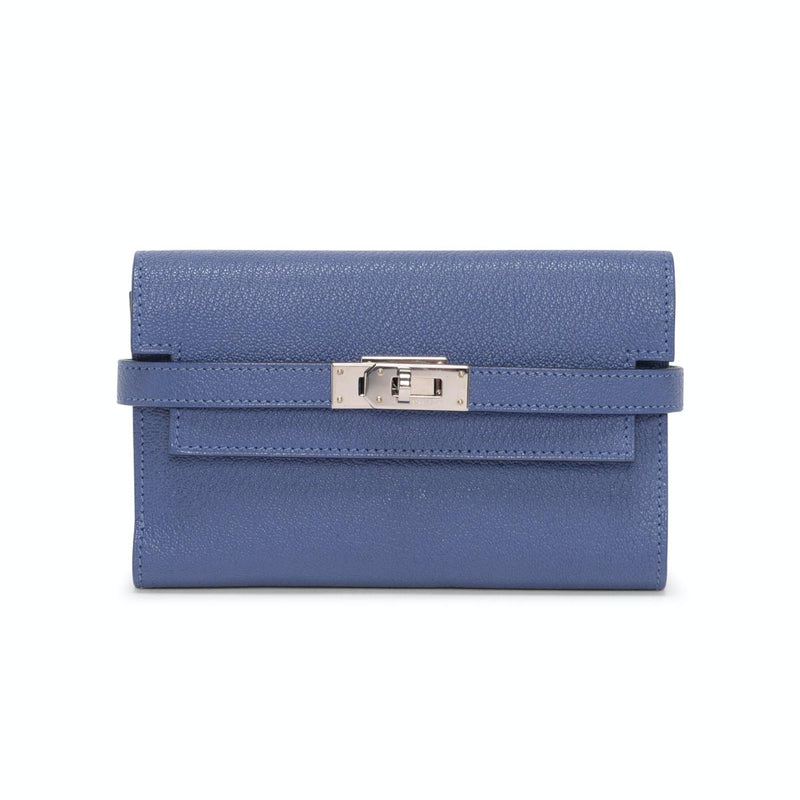 Hermes Bleu Brighton Chevre Mysore Medium Kelly Wallet - Blue Spinach