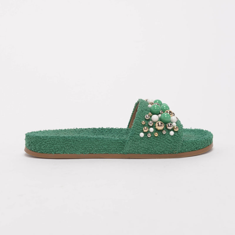 Aquazzura Green Terry Cotton Bon Bon Pool Slides 41 - Blue Spinach