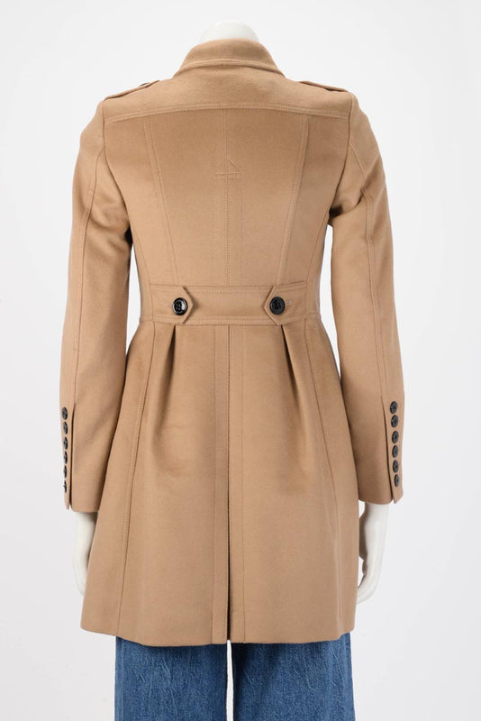 Burberry Camel Wool & Cashmere Sandbeck Mid-Length Coat UK 2 - Blue Spinach