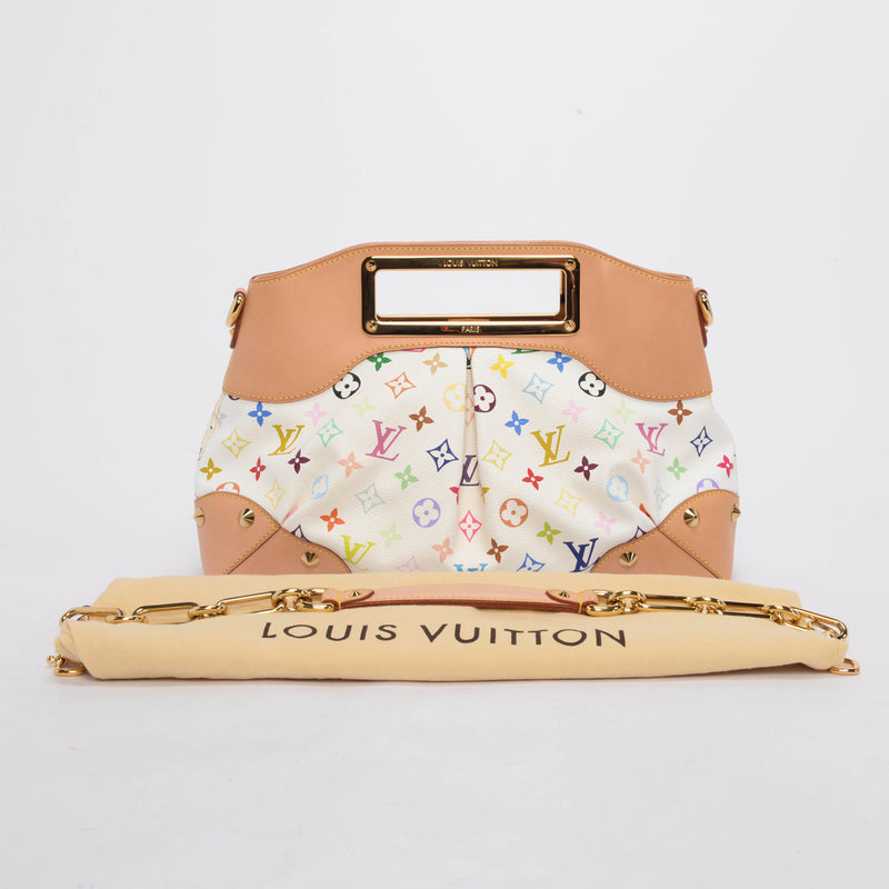 Louis Vuitton White Multicolore Monogram Judy MM Clutch - Blue Spinach