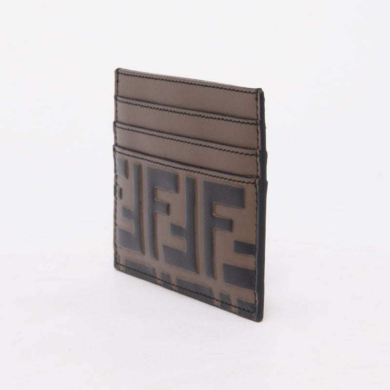 Fendi Brown Embossed Leather F Is Fendi Card Holder - Blue Spinach