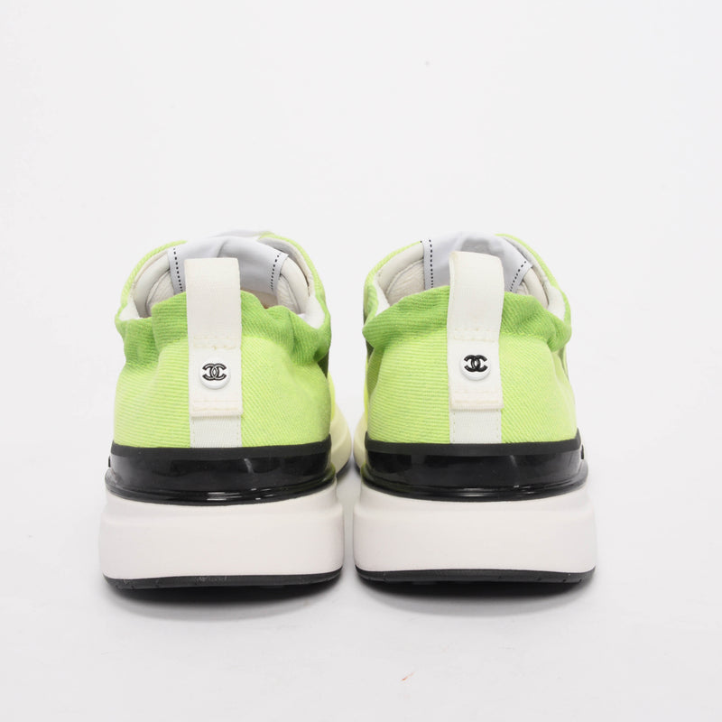 Chanel Fluro Green Denim CC Sneakers 39.5 - Blue Spinach