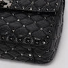 Valentino Black Crinkled Lambskin Medium Rockstud Spike Top Handle Bag - Blue Spinach