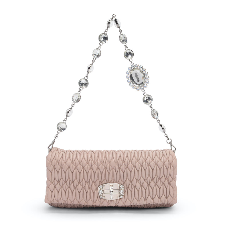 Miu Miu Beige Matelasse Crystal Shoulder Bag - Blue Spinach