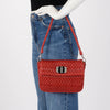 Miu Miu Red Matelasse Crystal Strap Shoulder Bag - Blue Spinach