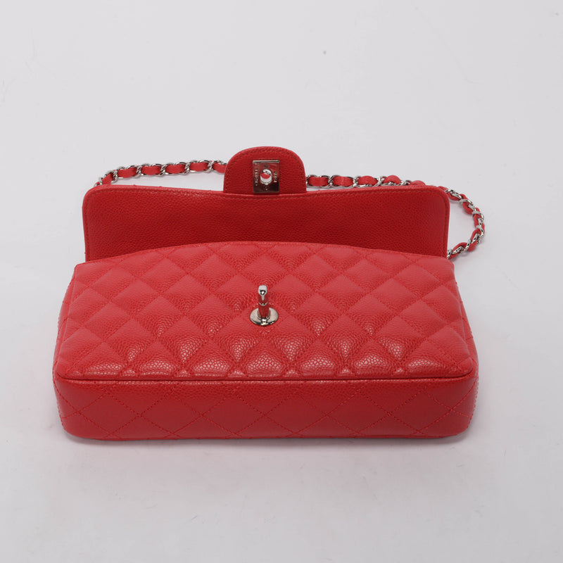 Chanel Red Caviar Leather East West Flap Bag - Blue Spinach