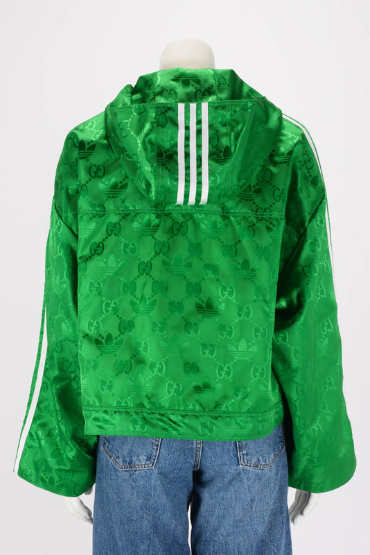 Gucci x Adidas Green GG Supreme Nylon Cropped Bomber Jacket IT 42 - Blue Spinach