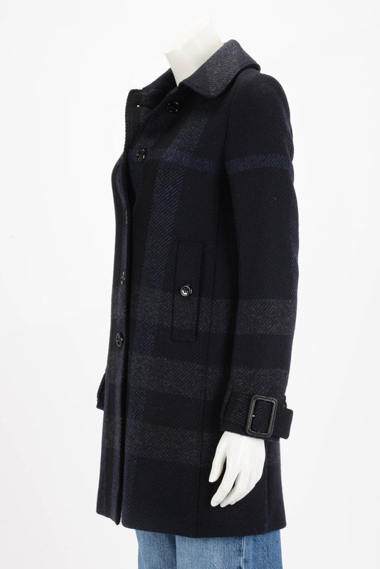 Burberry Charcoal & Navy Wool Check Coat UK 6 - Blue Spinach