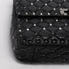 Valentino Black Crinkled Lambskin Medium Rockstud Spike Top Handle Bag - Blue Spinach