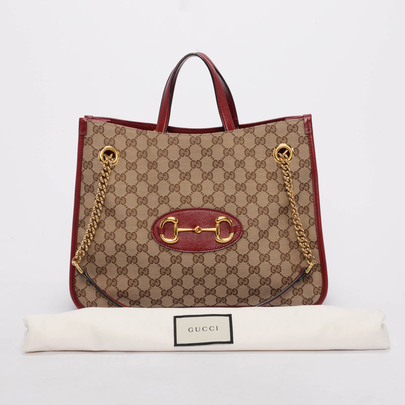 Gucci Red GG Canvas Horsebit Tote - Blue Spinach