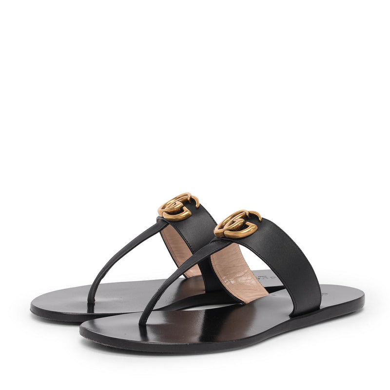 Gucci Black Leather Lifford Thong Sandals 36.5 - Blue Spinach